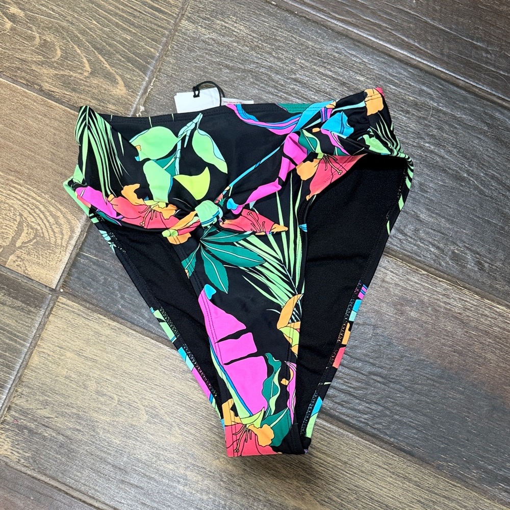 Xhilaration Black Neon Tropical High-Waist Bikini Bottoms